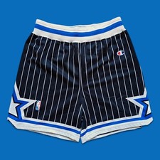 Orlando Magic 90s Champion Black Pinstripe Shorts Vintage NBA Size L Shaq Basket