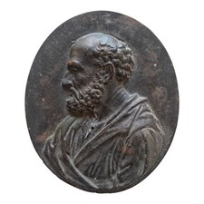 *HH* Antico Bassorilievo Bronzo Placca Religiosa Medaglione San Paolo e Pietro