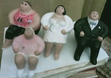 Lotto 4 pezzi vintage ceramiche L'Aquilone,sculture sposi,bambina,donna grossa