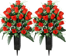 2 Pezzi Fiori Artificiali Del Cimitero Con Il Vaso, Fiori Artificiali Della Tomb