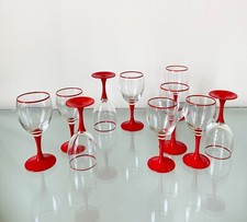 SET DI BICCHIERI DA VINO VINTAGE IN VETRO CON BORDO E STELO ROSSO MADE IN FRANCE