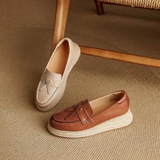 Scarpe donna vera pelle plateau zeppa 5 cm tacco primavera moda inglese