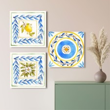 ITALIAQUADRI Maioliche Quadretti Cucina Soggiorno Stampa su Tela Fiori Limoni