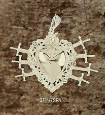 CIONDOLO EX VOTO CUORE VOTIVO GRAZIA RICEVUTA CON 7 SPADE IN ARGENTO CM 5×5.3