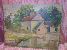 Pittore metà secolo XX. "Paesaggio con case" olio tela  cm.40x50 C11 ^