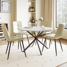 Tavolo da Pranzo Rotondo Pieghevole con 4 Sedie in Pelle PU Effetto Marmo Salvaspazio