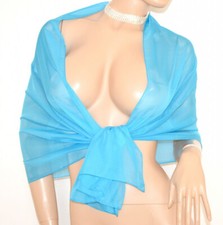 Stola donna foulard turchese azzurro coprispalle sciarpa scialle velato U15N