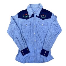 Camicia Ricamata In Denim Blu