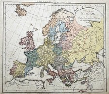 Mappa Dell'Europa Continentale 1300 Incisione In Rame 1820
