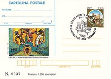 CARTOLINA POSTALE IPZS CARNEVALE 1996 MONTEVARCHI 1500 TIRATURA ANNULLO SPECIALE