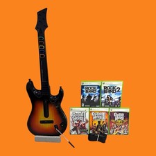 Lotto Pacchetto Guitar Hero II III Sunburst Controller Wireless + Rock Band Xbox 360