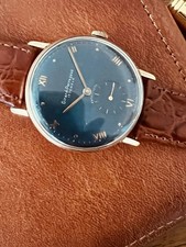 Bellissimo orologio vintage Girard P. unisex, oro rosa massiccio 18 kt, quadrante blu