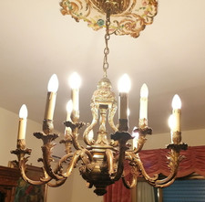 Lampadario Vintage Ottone 11 Luci Doppia Accensione Stile Classico Antico 900