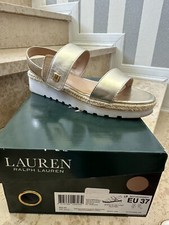 Sandali Ralph Lauren oro pelle zeppa plateau taglia UK 4 EUR 37