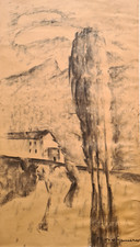 MARIO GAMERO (Torino 1902 / 1983)  Dipinto CARBONCINO OPERA DISEGNO PAESAGGIO
