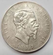 Roma Regno d'Italia 5 lire 1877 SPL/Q.FDC Vittorio Emanuele II