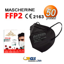 50 pezzi Mascherine Protettiva FFP2 CERTIFICATE CE Nero 5 strati BRBEN no CINA