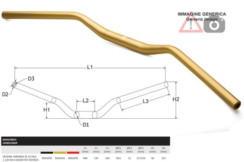 Manubrio sezione variabile oro - sezione,