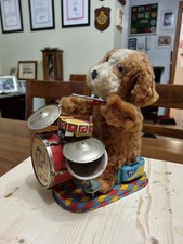 Giocattolo In Latta Cagnolino Suonatore Di Batteria 1950/60 Made In Japan