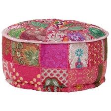 Pouf Patchwork Rotondo Fatto a Mano Cotone Rosa Imbottito Poggiapiedi vidaXL