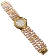 Orologio Donna da Polso Cinturino Perle Rosa Quadrante Bianco e Giallo