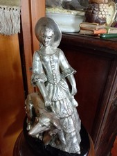 Dama Con Cane Vincenzo Bertolotti Rivestita Argento Epoca Alta 30 Cm  Base  23..