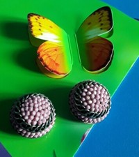 Orecchini a clip, vintage, anni 50, diametro 2,3 cm, metallo, strass colore rosa