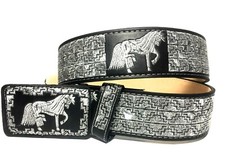 CINTO CHARRO BORDADO HILO PLATEAU. CINTURA UOMO WESTERN IN PELLE CON RICAMO ARGENTO