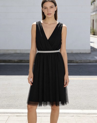 Abito corto nero tulle - corto, in