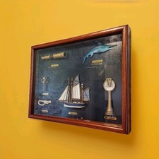 Quadro con Modellino Navale, epoca 1970, originale, in eccellenti condizioni.