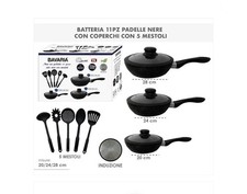 Set 3 Padelle Alte Nere Bavaria In Pietra Lavica Con Coperchi In Vetro Antiurto