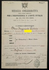 Regno - Diploma Medaglia Guerre per l'Indipendenza e l'Unità d'Italia - 1849