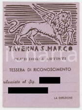 1970 ca VENEZIA Taverna San Marco - Club degli artisti - Tessera 7x9 cm