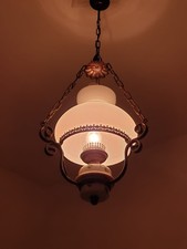 lampadario vintage, tipo lume a petrolio a sospensione