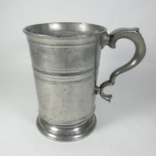 ANTICO GRANDE BOCCALE DA BIRRA TANKARD INGLESE IN PELTRO W.R. LOFTUS EPOCA 1800