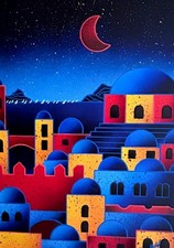 Kino Mistral "CUPOLE BLU nella Notte di SICILIA" dipinto su tavola 40x30+COA