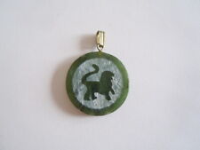 Pendente Rotondo In Giada Nephrite Segno Zodiacale Leone 4,9 G/3,4 X 2,5 Cm
