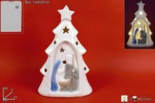 NATIVITÀ IN ALBERO DI NATALE BIANCO IN CERAMICA CON LUCI PRESEPE IDEA REGALO