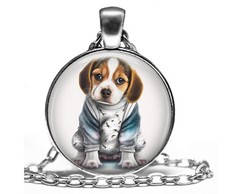 Beagle Puppy Dog Sweater Pendant Necklace 24" Beagle Mom Photo Jewelry Gift