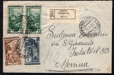 1951 Raccomandata per Messina con Italia al Lavoro lire 10 x 2 + 5 + 40 .