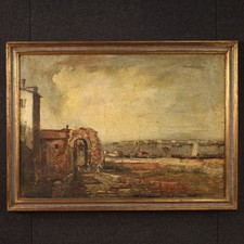 Dipinto quadro olio su tela paesaggio marina cornice XX secolo stile antico