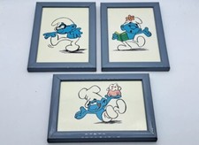 LOTTO 3 QUADRETTI PUFFI/QUADRETTO PUFFO-SMURF SCHLUMPF SCHTROUMPF PITUFO-VINTAGE