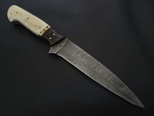 COLTELLO DA CACCIA ACCIAIO DAMASCATO 10,5" PERSONALIZZATO FATTO A MANO MANICO IN OSSO CON FODERO 6842