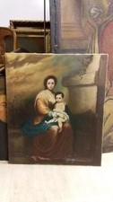 Olio su tela antico Madonna con bambino 1890 circa