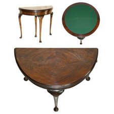 BELLISSIMO ANTICO MOGANO CIRCA 1880 CONSOLE GIOCHI DEMI LUNE TAVOLO CARTE SI APRE