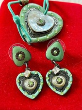 Vintage 2000 Reminiscence Mint Seashell Silver Heart  Bracelet Pendant Earrings 