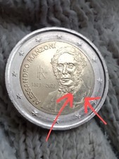 Moneta 2€ Manzoni Italia 2023 Eccesso di Conio su: Colletto giacca + Farfallino