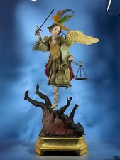 San Michele Arcangelo Santo vestito Quis Ut Deus  73 cm arte sacra scultura