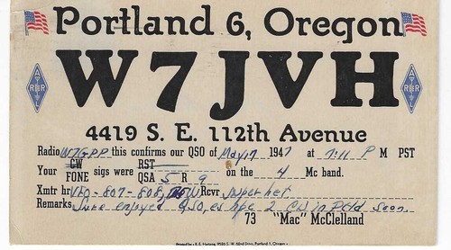 Scheda radio qsl 1947 portland - radio,