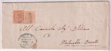 1875 10 c. DE LA RUE VALORI GEMELLI LONDRA TORINO  LETTERA COMPLETA DA CAMIGNONE